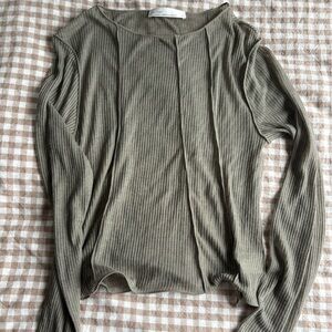 OAK + FORT Sage Ribbed Long Sleeve Top